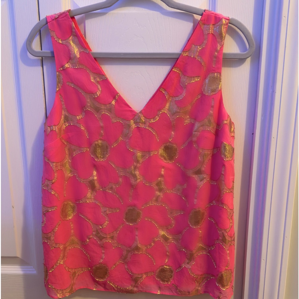Lilly Pulitzer coral and gold women’s top.